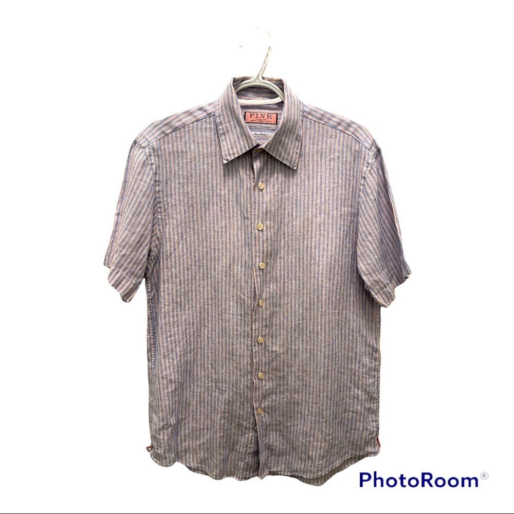 Thomas Pink | Linen Pinstriped Short Sleeve Shirt